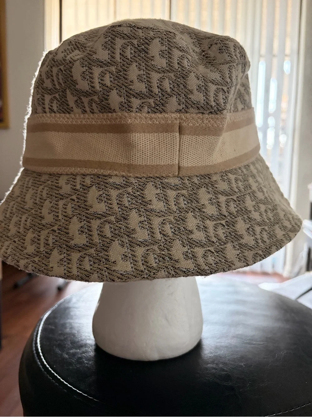 Dior Cream and Beige Monogram Jacquard Bucket Hat with Paris Band